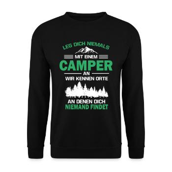 Camper Zelten Wohnwagen - Unisex Pullover - Schwarz - Vorne - Alina (178cm) & Michal (187cm)