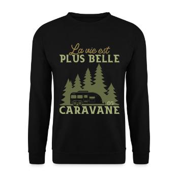 Camping Humour La Vie Est Plus Belle En Caravane - Sweat-shirt Unisexe - noir - Devant - Alina (178cm) & Michal (187cm)