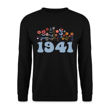 1941 Blumenmuster 1941 Blumen-thema Blumen 1941 - Unisex Pullover - Schwarz - Vorne - Alina (178cm) & Michal (187cm)
