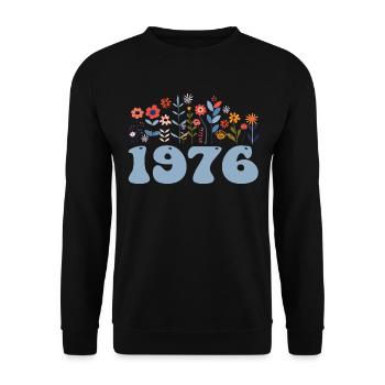 1976 Motif floral 1976 Thème floral 1976 - Sweat-shirt Unisexe - noir - Devant - Alina (178cm) & Michal (187cm)