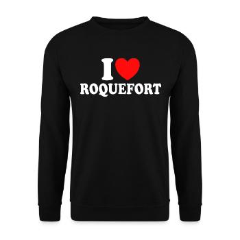 Humor Ich liebe Roquefort-Käse - Unisex Pullover - Schwarz - Vorne - Alina (178cm) & Michal (187cm)