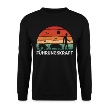 Retro Schweine Führungskraft Landwirt Schwein - Unisex Pullover - Schwarz - Vorne - Alina (178cm) & Michal (187cm)