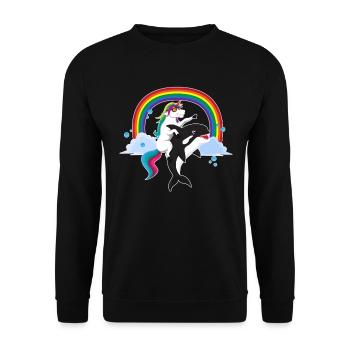 Balade de licorne fraîche orca avec cadeau arc-en-ciel - Sweat-shirt Unisexe - noir - Devant - Alina (178cm) & Michal (187cm)