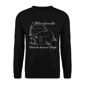 Meerforelle - Fisch der tausend Würfe - Unisex Pullover - Schwarz - Vorne - Alina (178cm) & Michal (187cm)