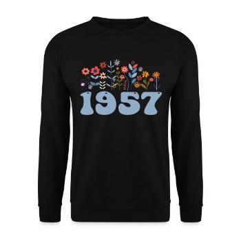 1957 Blumenmuster 1957 Blumen-thema Blumen 1957 - Unisex Pullover - Schwarz - Vorne - Alina (178cm) & Michal (187cm)