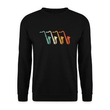 Saxofon Sax Saxophone Blasinstrument Geschenk - Unisex Pullover - Schwarz - Vorne - Alina (178cm) & Michal (187cm)