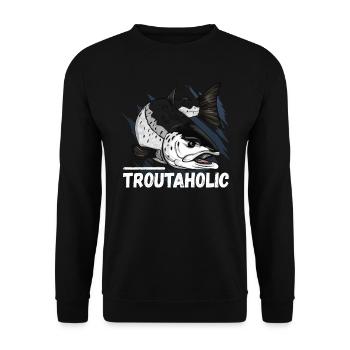 Troutaholic - Forellen Angeln - Unisex Pullover - Schwarz - Vorne - Alina (178cm) & Michal (187cm)