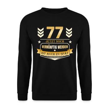 77. Geburtstag - Unisex Pullover - Schwarz - Vorne - Alina (178cm) & Michal (187cm)