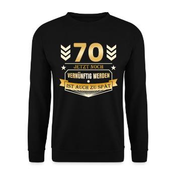 70. Geburtstag - Unisex Pullover - Schwarz - Vorne - Alina (178cm) & Michal (187cm)