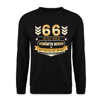 66. Geburtstag - Unisex Pullover - Schwarz - Vorne - Alina (178cm) & Michal (187cm)