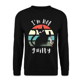 Ich bin unschuldig, Katze mit Messer - Unisex Pullover - Schwarz - Vorne - Alina (178cm) & Michal (187cm)