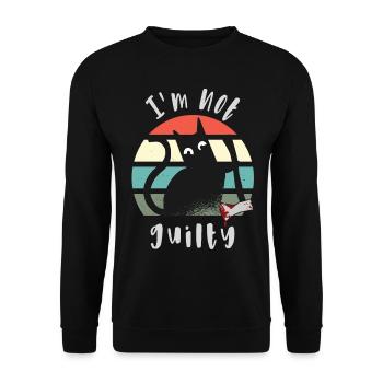 Ich bin unschuldig, Katze mit Axt - Unisex Pullover - Schwarz - Vorne - Alina (178cm) & Michal (187cm)