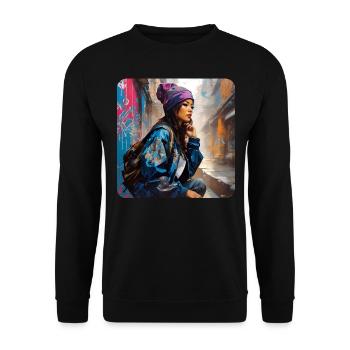 Cute Streetwear Hip Hop Rap Girl - Unisex Sweatshirt - black - Front - Alina (178cm) & Michal (187cm)