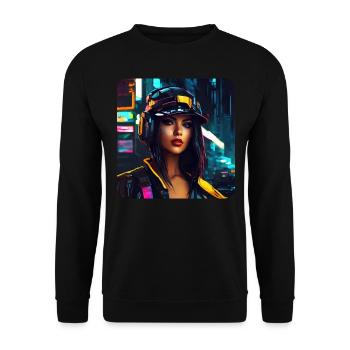 Cooles Graffiti Hip Hop Girl Street mit Kopfhörer - Unisex Pullover - Schwarz - Vorne - Alina (178cm) & Michal (187cm)