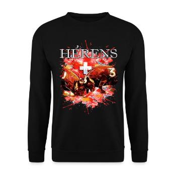 Kampfkuh, Schweizer Herenskuh - Unisex Pullover - Schwarz - Vorne - Alina (178cm) & Michal (187cm)