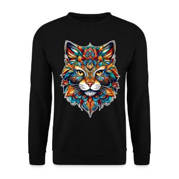 Cooles Katzen Symbol - Unisex Pullover - Schwarz - Vorne - Alina (178cm) & Michal (187cm)