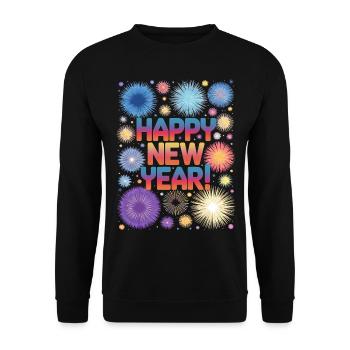Happy New Year Fireworks Rocket New Year's Eve Outfit - Unisex Sweatshirt - black - Front - Alina (178cm) & Michal (187cm)