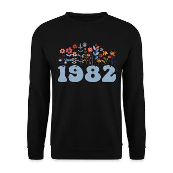 1982 Blumenmuster 1982 Blumen-thema Blumen 1982 - Unisex Pullover - Schwarz - Vorne - Alina (178cm) & Michal (187cm)