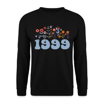 1999 Blumenmuster 1999 Blumen-thema Blumen 1999 - Unisex Pullover - Schwarz - Vorne - Alina (178cm) & Michal (187cm)