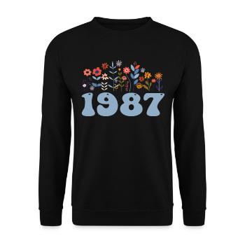 1987 Blumenmuster 1987 Blumen-thema Blumen 1987 - Unisex Pullover - Schwarz - Vorne - Alina (178cm) & Michal (187cm)