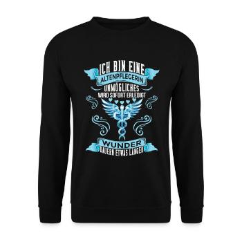 Unmögliches Wird Sofort Erledigt Altenpflegerin - Unisex Pullover - Schwarz - Vorne - Alina (178cm) & Michal (187cm)
