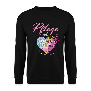 Pflege Mit Herz Pflegekraft Altenpflegerin - Unisex Pullover - Schwarz - Vorne - Alina (178cm) & Michal (187cm)