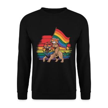 Teddy Bear Rides Lion LGBTQ Rainbow Flag - Unisex Sweatshirt - black - Front - Alina (178cm) & Michal (187cm)