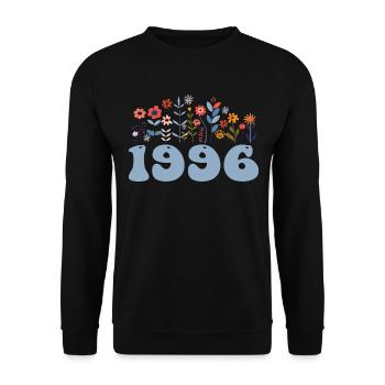 1996 Blumenmuster 1996 Blumen-thema Blumen 1996 - Unisex Pullover - Schwarz - Vorne - Alina (178cm) & Michal (187cm)