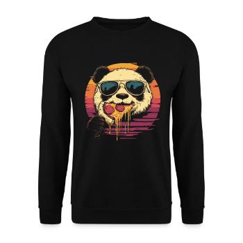 Panda avec des lunettes de soleil mangeant de la pizza - Sweat-shirt Unisexe - noir - Devant - Alina (178cm) & Michal (187cm)