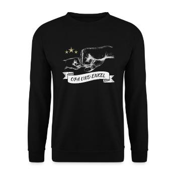Opa und Enkel Geschenk - Unisex Pullover - Schwarz - Vorne - Alina (178cm) & Michal (187cm)