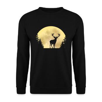 Hirsch und Mond Naturliebhaber Jagd - Unisex Pullover - Schwarz - Vorne - Alina (178cm) & Michal (187cm)