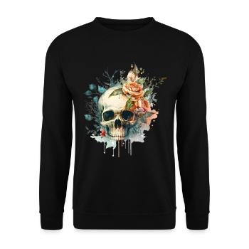 Totenkopf mit Blumen - Skull Dia De Los Muertos - Unisex Pullover - Schwarz - Vorne - Alina (178cm) & Michal (187cm)