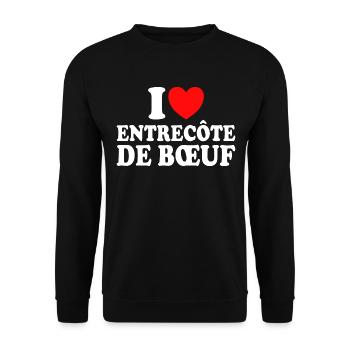Boucher I Love Entrecôte De Boeuf - Sweat-shirt Unisexe - noir - Devant - Alina (178cm) & Michal (187cm)