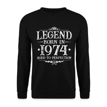 Légende depuis 1974 Vintage Born Anniversaire - Sweat-shirt Unisexe - noir - Devant - Alina (178cm) & Michal (187cm)