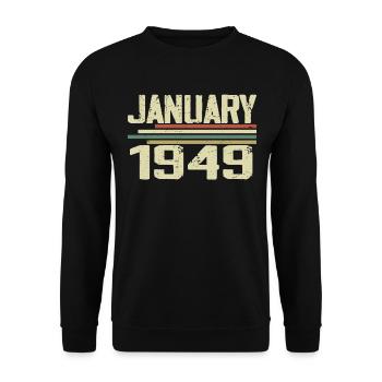 Januar 1949 - Geburtstagsgeschenk Januar 1949 - Unisex Pullover - Schwarz - Vorne - Alina (178cm) & Michal (187cm)