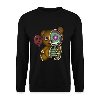 Skull Teddybär Skelett Halloween Geschenkidee - Unisex Pullover - Schwarz - Vorne - Alina (178cm) & Michal (187cm)