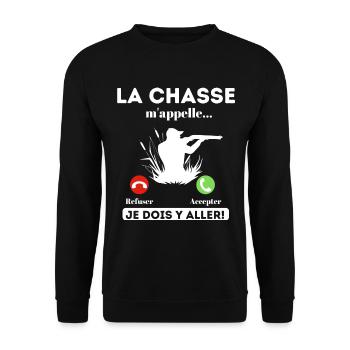La chasse m' appelle humour chasseur cadeau chasse - Sweat-shirt Unisexe - noir - Devant - Alina (178cm) & Michal (187cm)