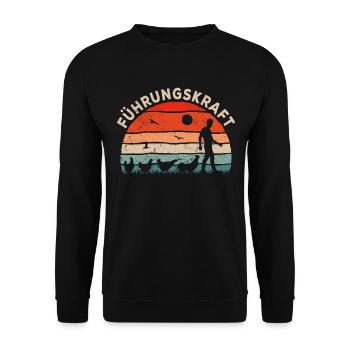 Retro Führungskraft Hühner Landwirt Geschenk - Unisex Pullover - Schwarz - Vorne - Alina (178cm) & Michal (187cm)