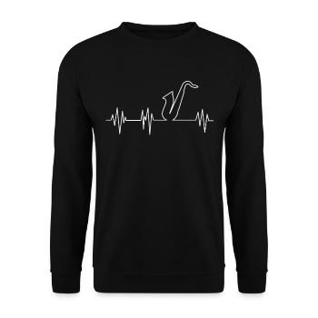 Herzschlag Saxophon - Saxhörner Orchester Musik - Unisex Pullover - Schwarz - Vorne - Alina (178cm) & Michal (187cm)
