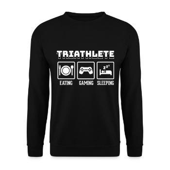 Triathlete Eating Gaming Sleeping Nerd Geek Gamer - Unisex Pullover - Schwarz - Vorne - Alina (178cm) & Michal (187cm)