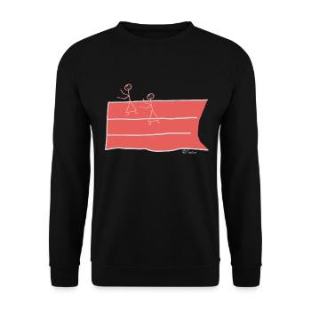 Sprinter Strichmännchen, Frau Lauf Sport Wettkampf - Unisex Pullover - Schwarz - Vorne - Alina (178cm) & Michal (187cm)