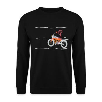 Motorad Strichmännchen, Frau Bike Moped Enduro - Unisex Pullover - Schwarz - Vorne - Alina (178cm) & Michal (187cm)