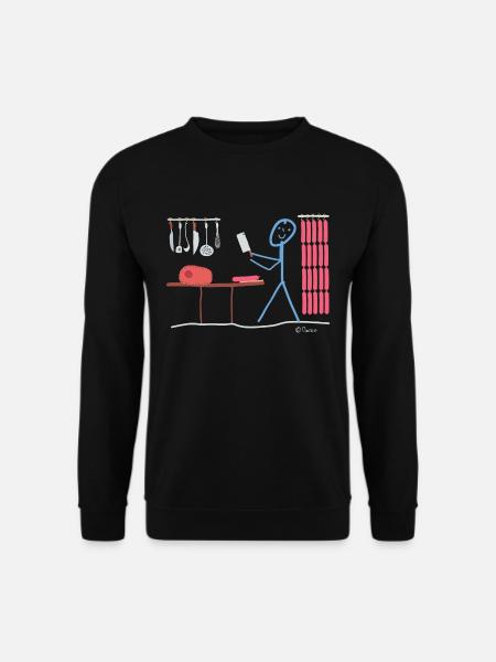 Fleischer Metzger Strichmännchen, Job Arbeit Spaß - Unisex Pullover - Schwarz