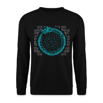 Nordischer Wikinger Drachen Kompass - Unisex Pullover - Schwarz - Vorne - Alina (178cm) & Michal (187cm)