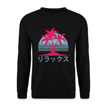 Vaporwave - Retro Vintage Japanisch Palmen Sommer - Unisex Pullover - Schwarz - Vorne - Alina (178cm) & Michal (187cm)