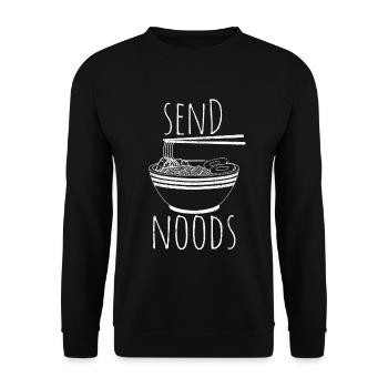 Send Noods - Nudeln Lustig Geschenk - Unisex Pullover - Schwarz - Vorne - Alina (178cm) & Michal (187cm)