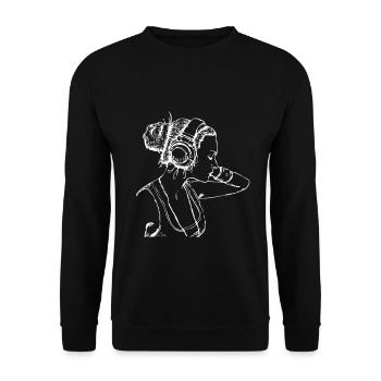 Frau mit Kopfhörer - Unisex Pullover - Schwarz - Vorne - Alina (178cm) & Michal (187cm)