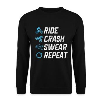 Mountainbike - Ride Crash Swear Repeat Geschenk - Unisex Pullover - Schwarz - Vorne - Alina (178cm) & Michal (187cm)