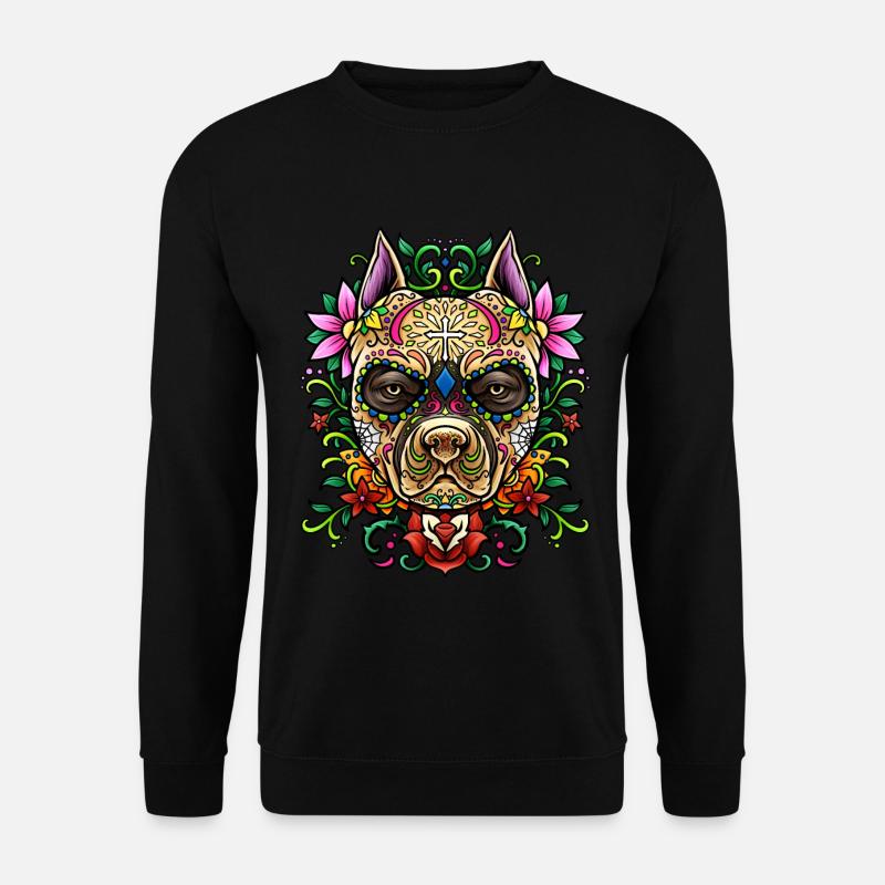 Pit Bull Sugar Skull - Dias De Los Muertos | Hund - Unisex Pullover - Schwarz