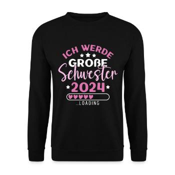 Große Schwester 2024 Mädchen Geschwister Geburt - Unisex Pullover - Schwarz - Vorne - Alina (178cm) & Michal (187cm)